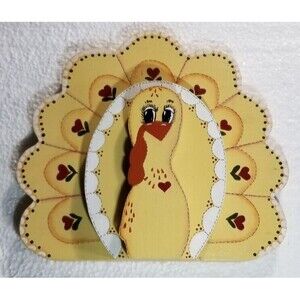 Handcrafted Wood Turkey Tabletop Decoration Thanksgiving Farmhouse CHIC Hearts